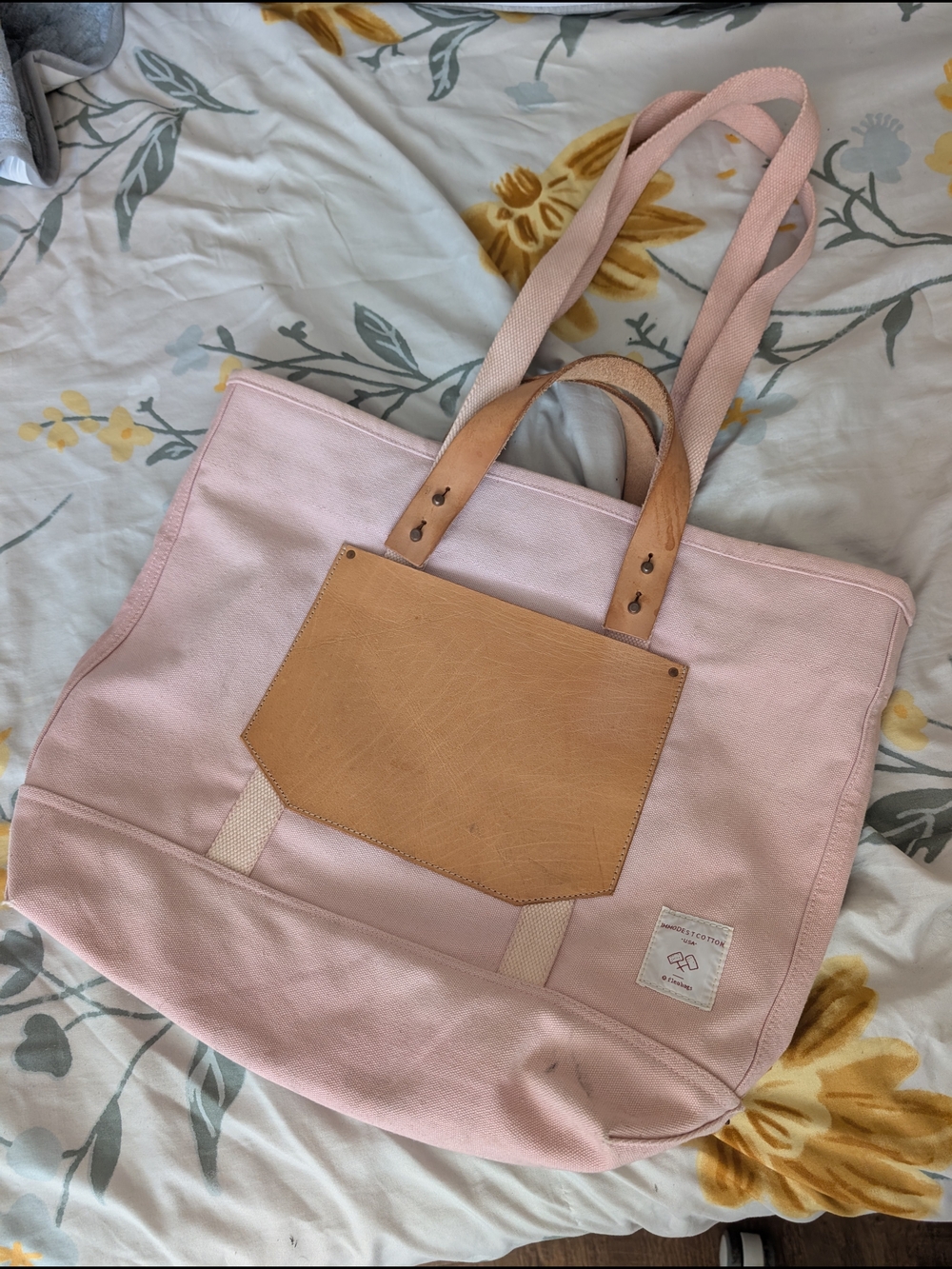 Immodest Cotton Canvas Tote Bag with Leather Handles And Pocket
